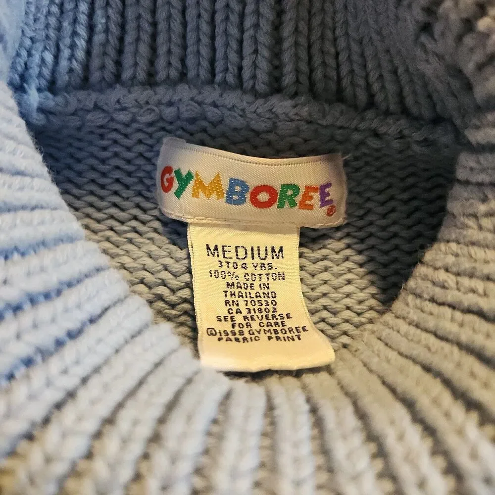 Vintage 80s Gymboree Turtleneck Sweater Blue Green w/ Flowers Girls Size M 3-4